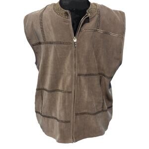 Koret Faux Suede & Knit Sweater‎ Vest Olive Green Women’s Sz 10 Y2k grunge lagen